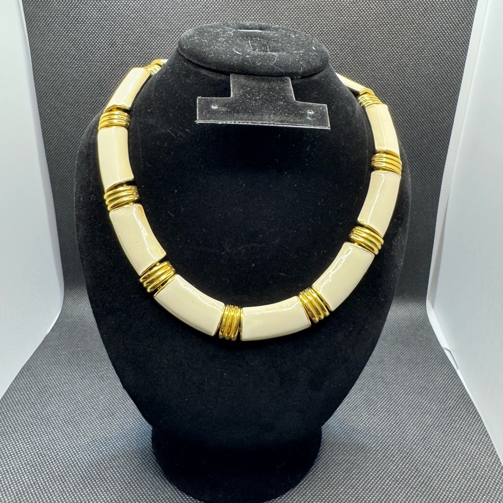Napier Gold-Tone and Cream enameled Link necklace